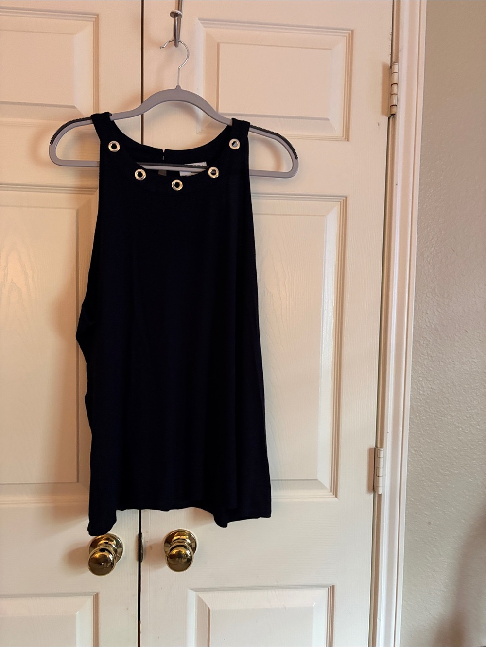 Carmen Marc Valvo Black Tank with Gold Grommet Accents